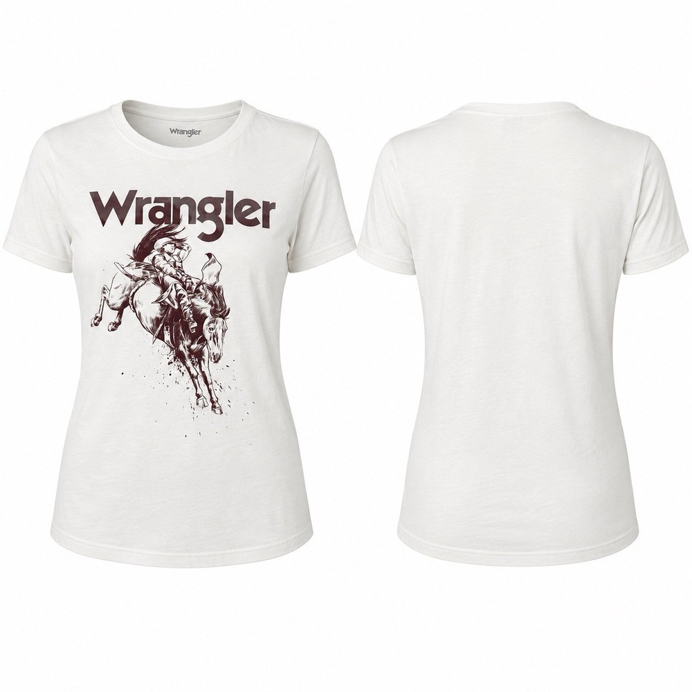 Wrangler Retro Womens M Bucking Horse Rider Graphic T-Shirt White 112344166 NWT